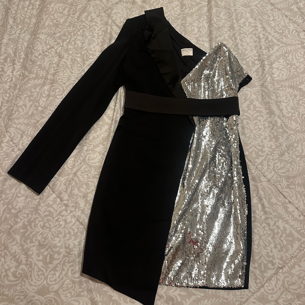 Glamorous One-Shoulder Black and Silver Dress - Picture 5 of 7